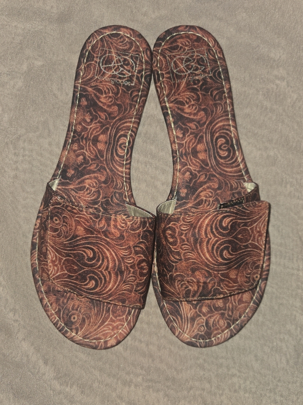 Brown Patterned Slide Sandals for Women - Casual Slip-On Comfort